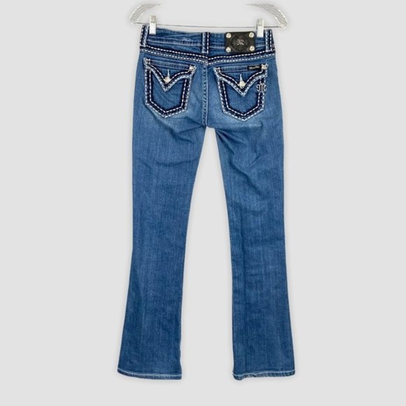 Miss Me Womens Low Rise Boot Cut Jeans Embellished Flap Pocket JP5014 size 26 - Picture 1 of 11